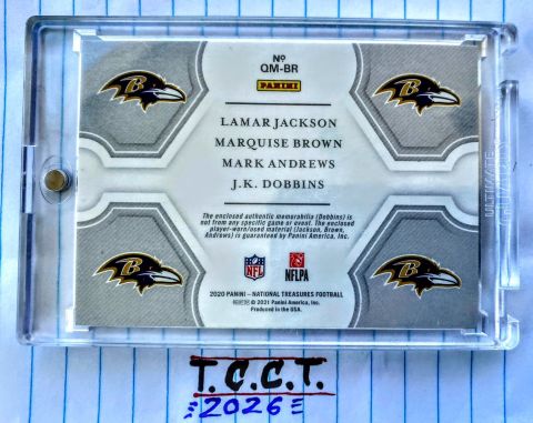 2020 Panini NFL National Treasures #QM-BR Quadruple Relic /25 Back