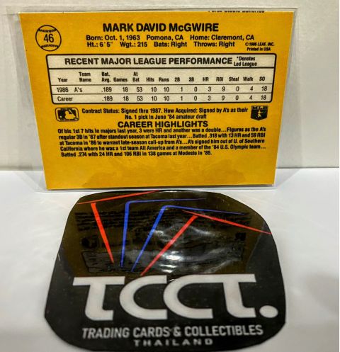 1987 Donruss Mark McGwire Rated Rookie #46 Backside