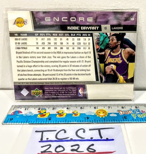 1999 Upper Deck Kobe Bryant #39 Back
