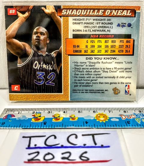 1995 Topps Embossed Shaquille O'Neal #69 Back