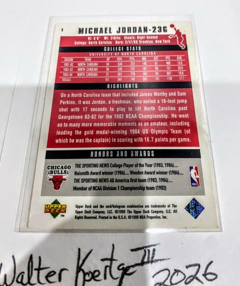 1998 Upper Deck Michael Jordan #1 Back