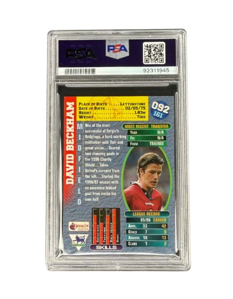 1996-97 Merlin’s David Beckham Premier Gold RC #92 PSA 8 Back