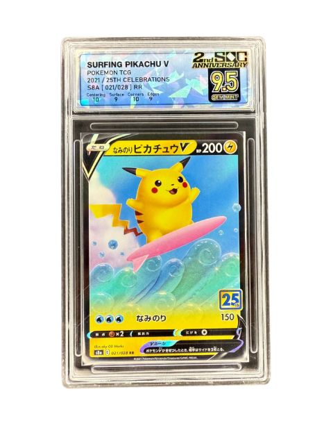 2021 Pokemon Surfing Pikachu V 25th Celebrations JP S8A 021/028 SQC 9.5 Front