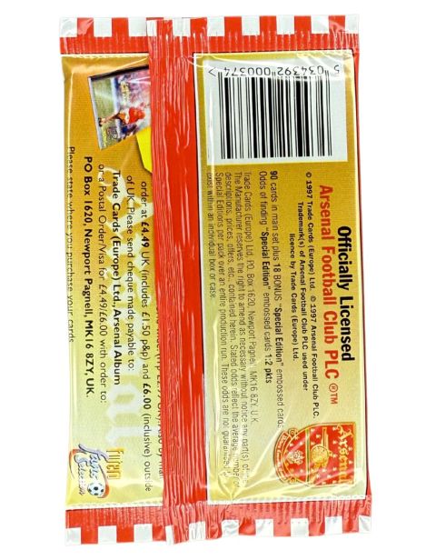 1998 Futera Arsenal Football Club Factory Sealed Pack Back