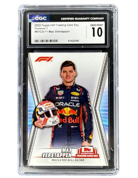 2023 Topps International Trading Card Day Max Verstappen #NTCD-F1 CGC 10 Front
