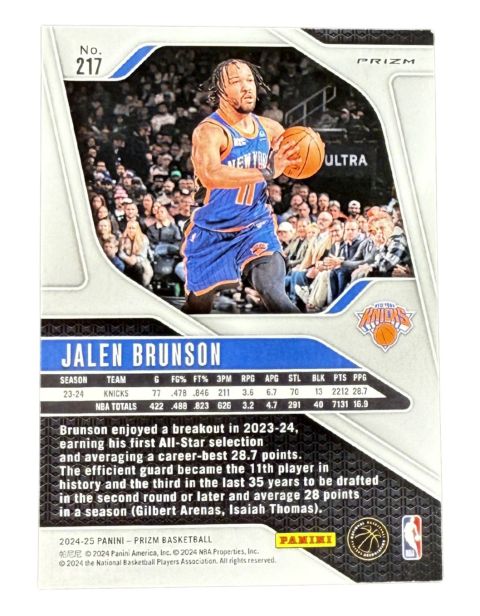 2024 Panini Prizm Jalen Brunson Cracked Ice #217 Back
