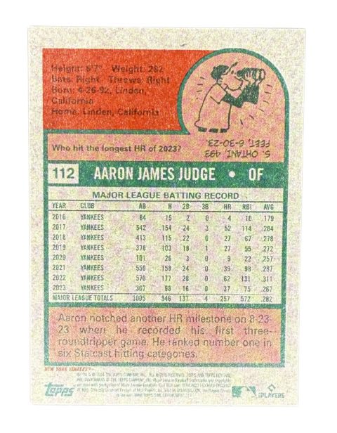 2024 Topps Baseball Aaron Judge #112 Back