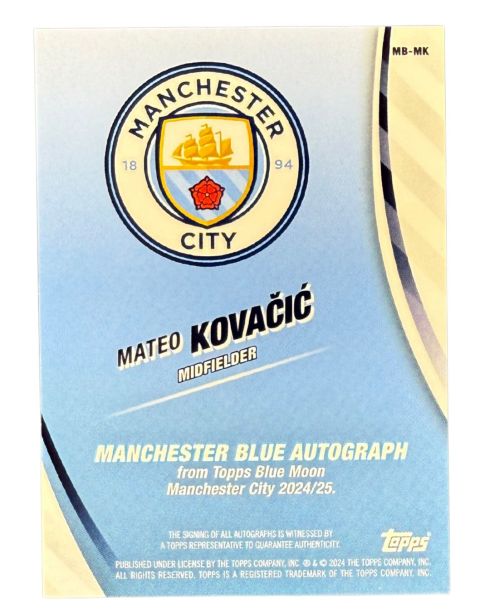 2024 Topps Blue Moon Manchester City Mateo Kovacic /15 Auto Back