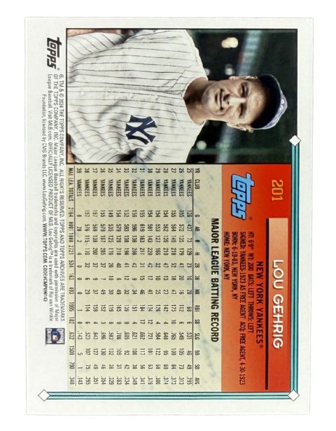 2025 Topps Baseball Archives Lou Gehrig #201 Back
