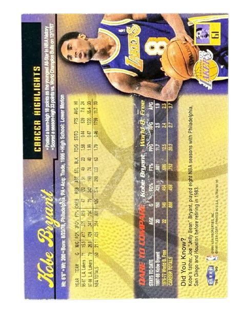 1999 Fleer Ultra Kobe Bryant #61 Back