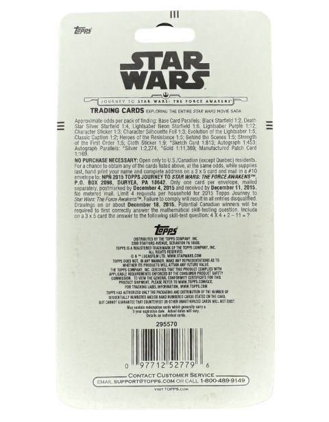 2015 Topps Star Wars Dark Lord Sith Factory Sealed Blister Backside