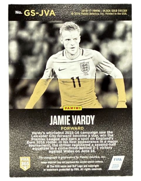 2016 Panini Black Gold Jamie Vardy Gilded Signatures Auto /99 #GS-JVA Back