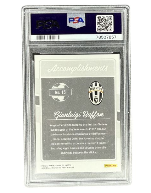 2016 Panini Donruss Buffon Accomplishments-Gold #15 PSA 10 Back