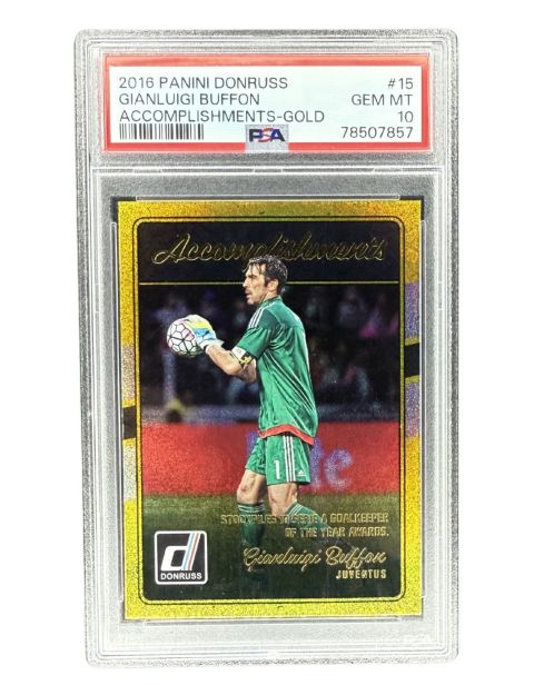 2016 Panini Donruss Buffon Accomplishments-Gold #15 PSA 10 Front
