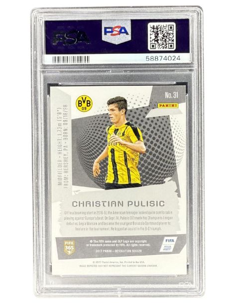 2017 Panini Revolution Christian Pulisic Rookie #31 PSA 10 Backside