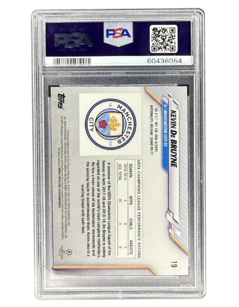 2019 Topps Chrome UCL Kevin De Bruyne Sapphire Edition #19 PSA 10 Backside