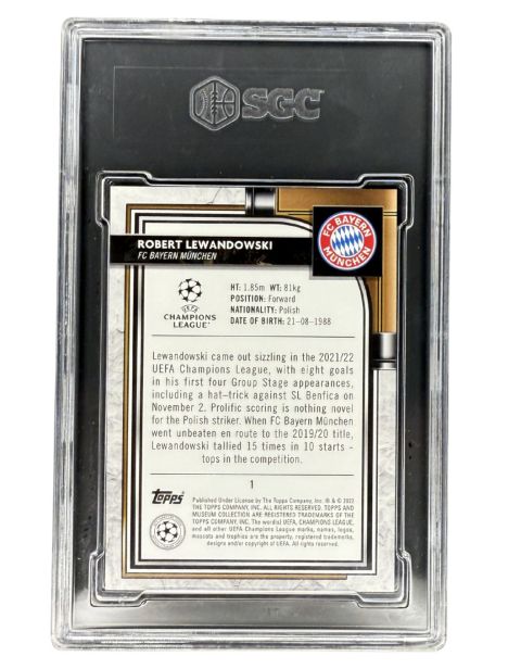 2021 Topps Museum UCL Robert Lewandowski #1 SGC 10 Backside