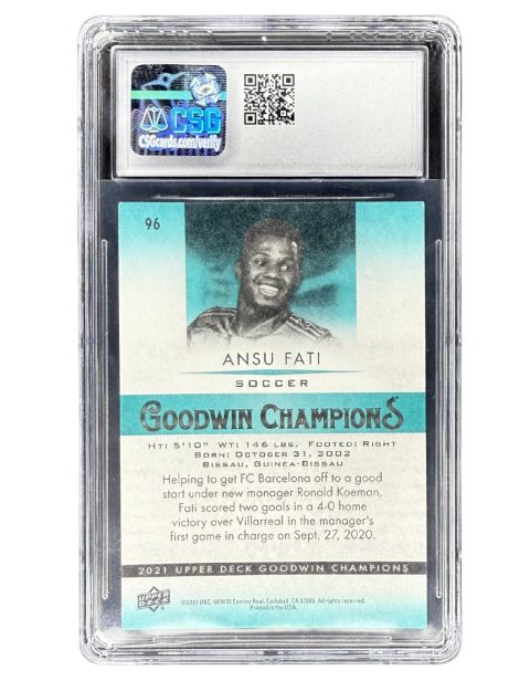 2021 Upper Deck Goodwin Champions Ansu Fati #96 CSG 9.5 Backside