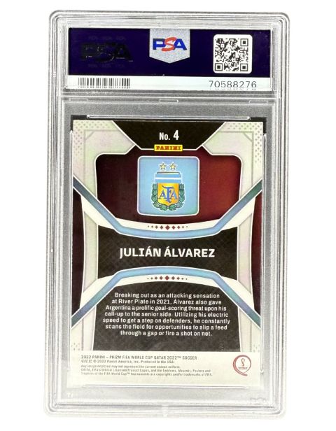 2022 Prizm World Cup Qatar Julian Alvarez RC #4 PSA 10 Backside