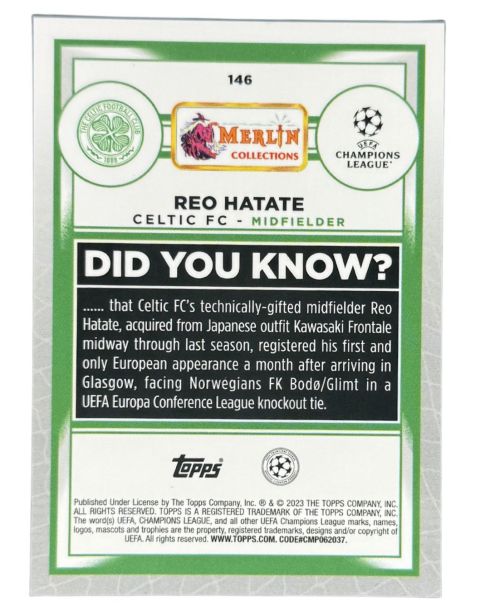 2023 Topps Merlin Reo Hatate /299 #146 Back