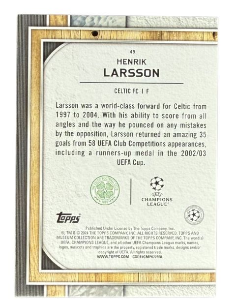 2024 Topps Museum Henrik Larsson /75 #49 Back