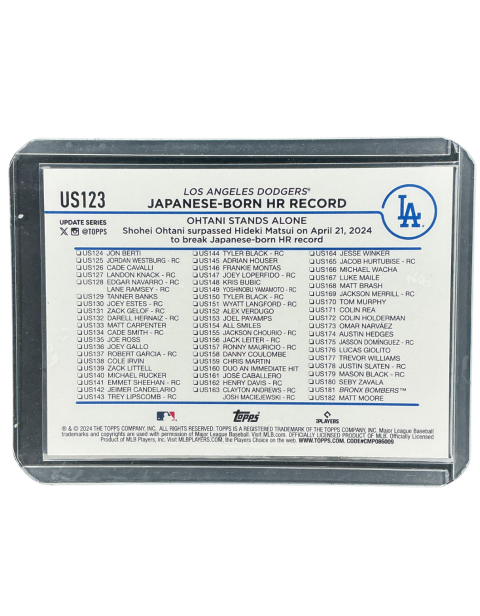 2024 Topps Now Baseball Ohtani Stands Alone Japanese Born HR ReCord Dodgers #US123 Backside
