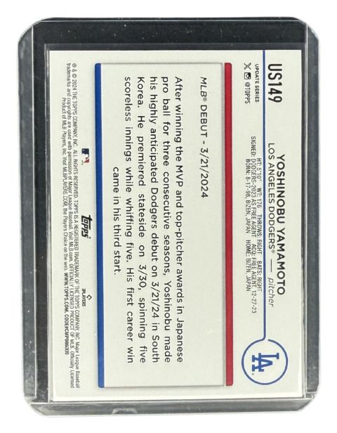 2024 Topps Yoshinobu Yamamoto #US149 Rookie Backside