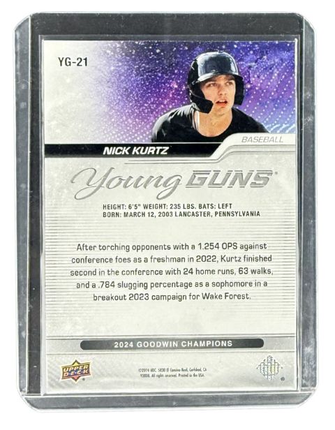 2024 Upper Deck Goodwin Champions Nick Kurtz Young Guns #YG-21 Backside