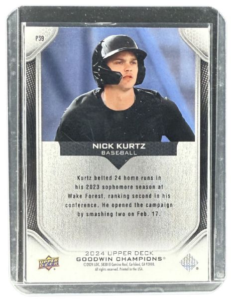 2024 Upper Deck Goodwin Champions Nick Kurtz Baseball #P39 Backside