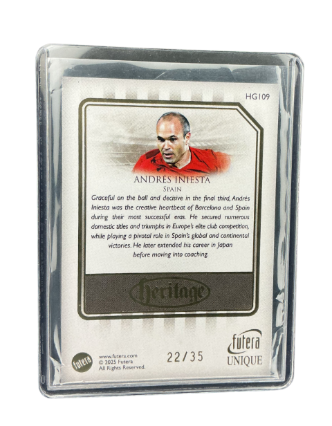 2025 Futera Unique Andres Iniesta Heritage 22/35 #HG109 Backside