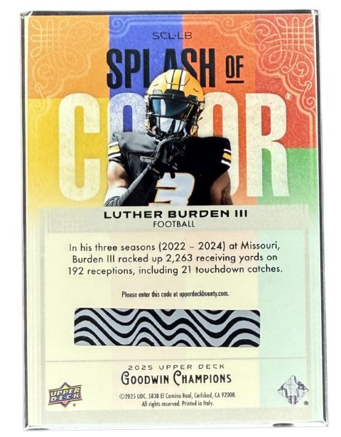 2025 Goodwin Champions NFL Luther Burden III #SCL-LB 3D Holo Bounty Redemption Backside