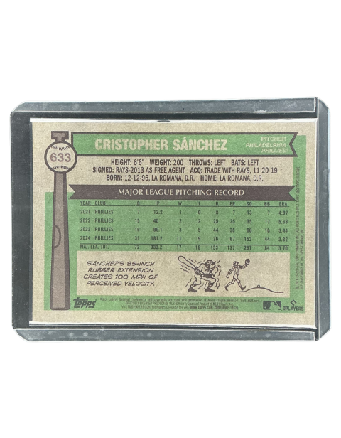 2025 Topps Heritage Baseball 1776-1976 Cristopher Sanchez Phillies Pitcher 009/200 #633 Backside