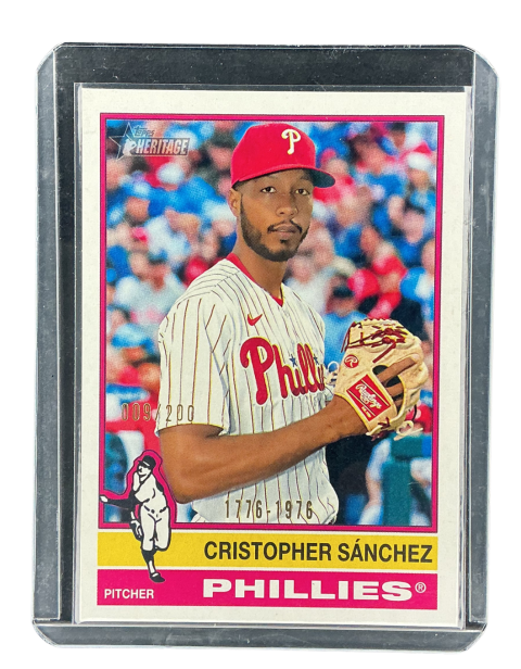 2025 Topps Heritage Baseball 1776-1976 Cristopher Sanchez Phillies Pitcher 009/200 #633 Front