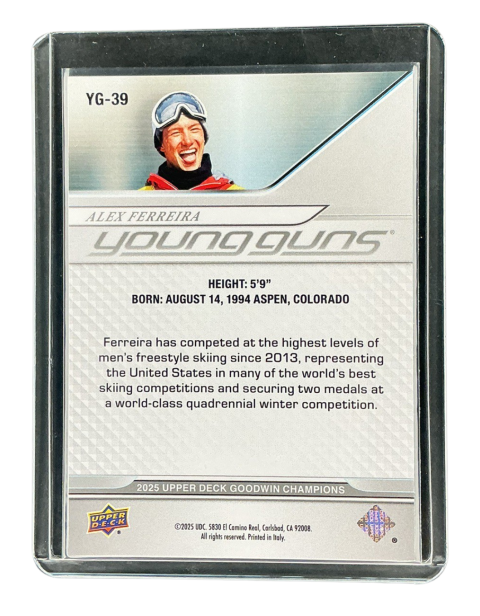 2025 Upper Deck Goodwin Champions Alex Ferreira Young Guns Skiing YG-39 Backside