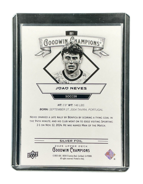 2025 Upper Deck Goodwin Champions Joao Neves Soccer #15 Backside
