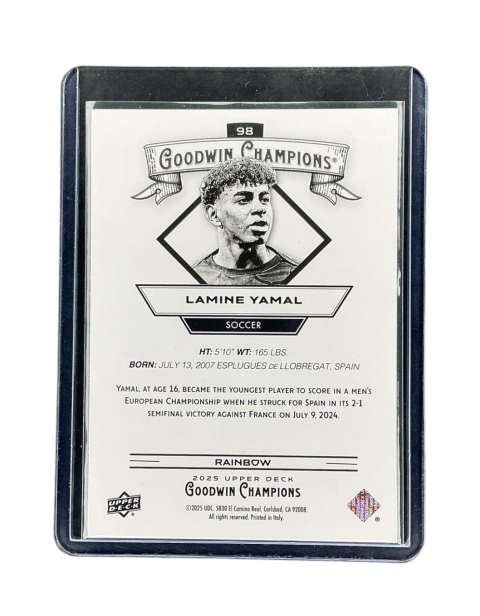 2025 Upper Deck Goodwin Champions Lamine Yamal Soccer #98 Backside