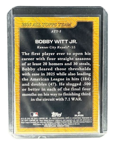 2026 Topps Team Bobby Witt JR Shortstop #ATT-5 Backside