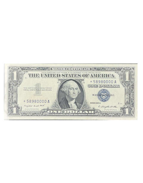 1957 United States Mint One Dollar Certificate Blue Seal #E696 Front