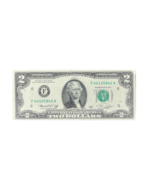 1976 United States Mint Two Dollar Federal Reserve Note #A40 Front