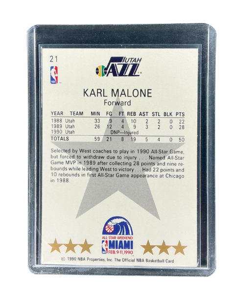 1990 NBA Hoops Karl Malone All-Star West Miami #21 Back