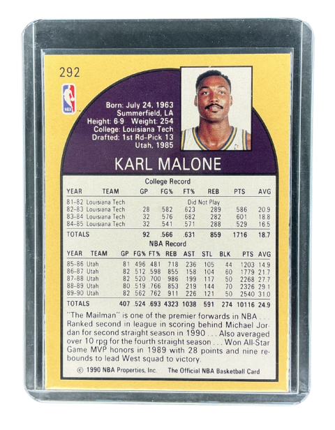 1990 NBA Hoops Karl Malone Utah Jazz #292 Back