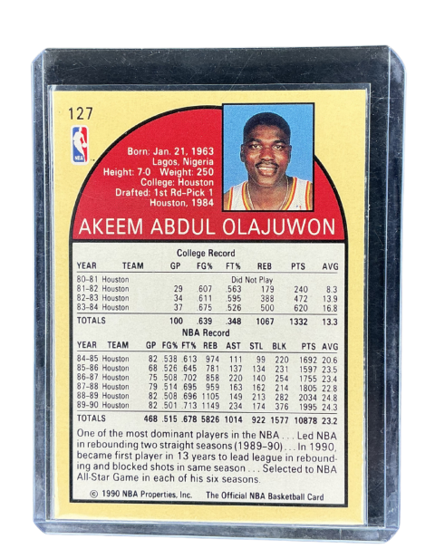 1990 NBA Hoops Sealed Pack Akeem Olajuwon Houston Rockets #127 Back