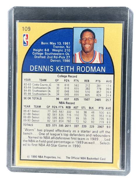 1990 NBA Hoops Sealed Pack Dennis Rodman Defensive Player Of The Year Detroit Pistons #109 Back