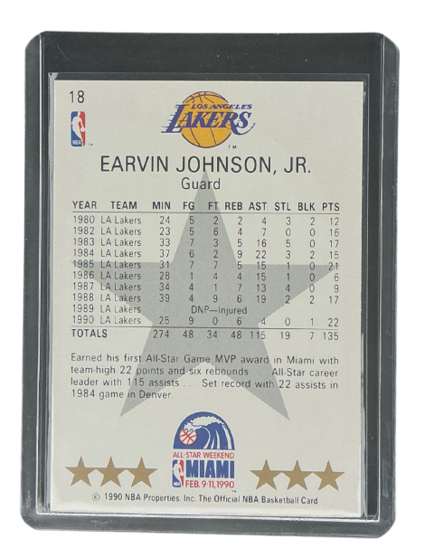 1990 NBA Hoops Sealed Pack Earvin Johnson All-Star West Miami #18 Back