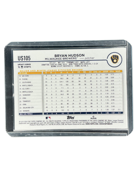2024 Topps Chrome Update Bryan Hudson Brewers #US105 Backside