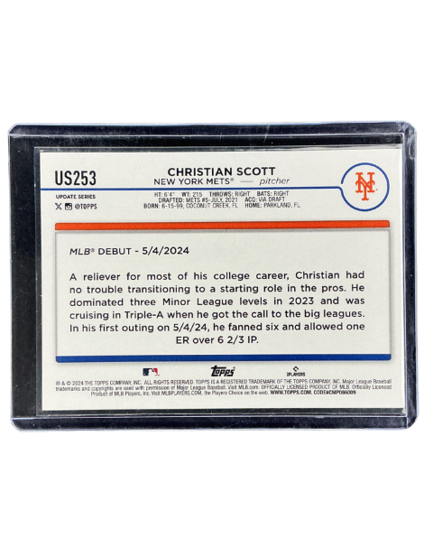 2024 Topps Chrome Update Christian Scott Rookie Mets #US253
Backside