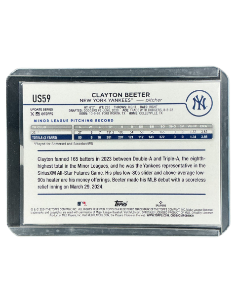 2024 Topps Chrome Update Clayton Beeter Yankees #US59
Backside