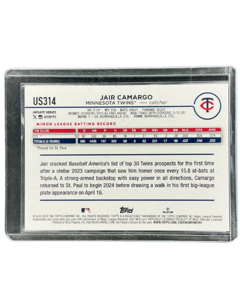2024 Topps Chrome Update Jair Camargo Twins #US314
Backside
