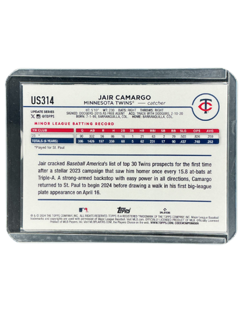 2024 Topps Chrome Update Jair Camargo Twins #US314
Backside