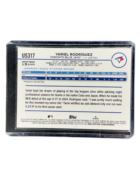 2024 Topps Chrome Update Yariel Rodriguez Blue Jays #US317
Backside